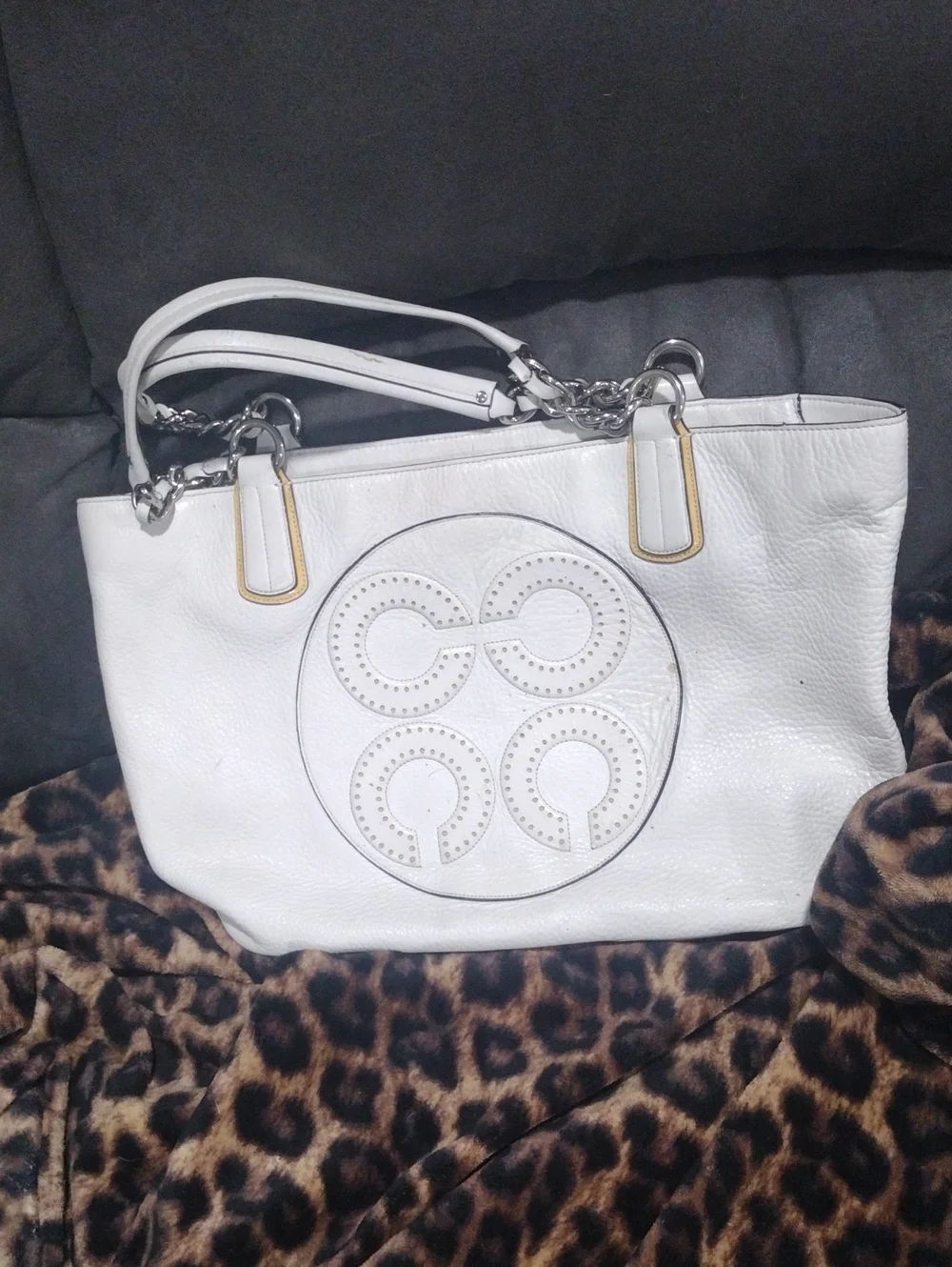 White Leather CoachTote Bag. Pink Inside Reg 219 $65 OBO